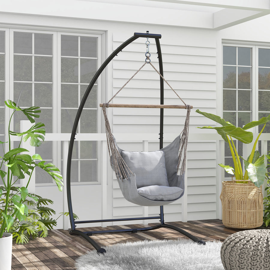 Hammock Chair Stand, C Shape Hanging Heavy Duty Metal Frame Hammock Stand for Hanging Hammock Air Porch Swing Chair, Indoor & Outdoor Use, Black