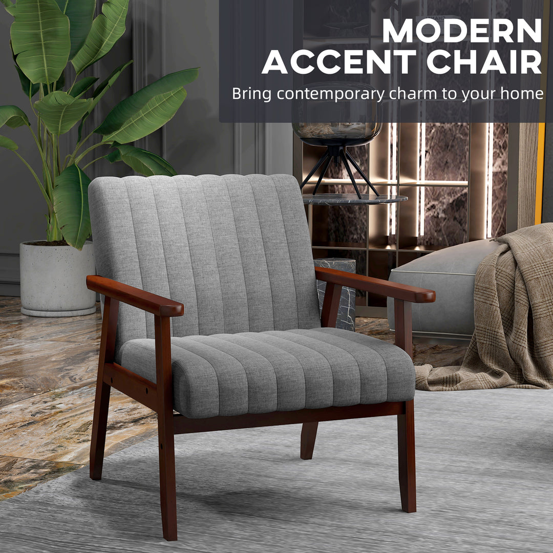 Modern Armchair, HOMCOM Fabric Accent Chair, Upholstered Living Room Chair with Wood Legs Tufting Pattern for Bedroom, Grey | Aosom UK