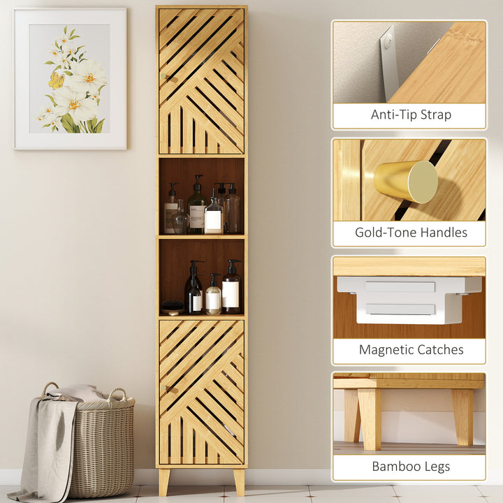 HOMCOM Multi-Storage Bamboo Door Bathroom Cabinet - Natural Finish