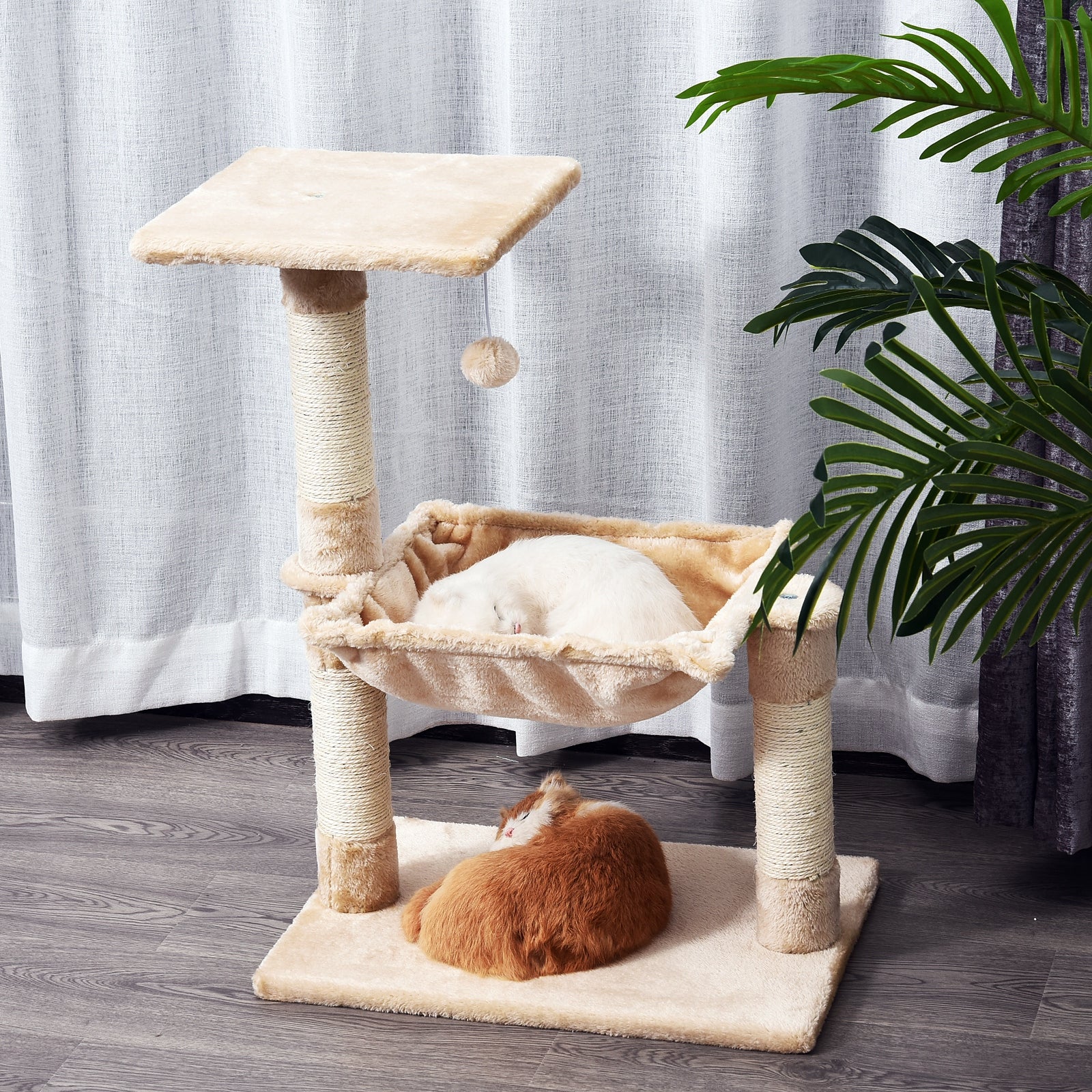 Cat Scratch Post with Bed Cat Tree for Indoor Cats Sisal Scratching Posts Hammock Kitty Activity Centre Beige