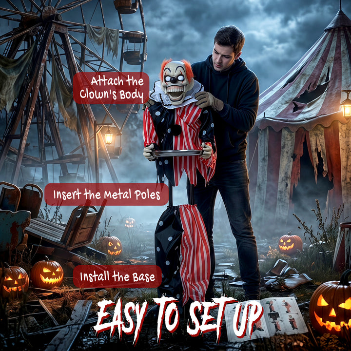 Animated Clown Halloween Decoration, Scary Halloween Animatronics Deco