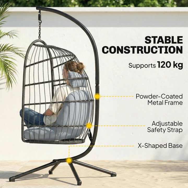 Hanging Egg Chair, Indoor Outdoor Hammock Swing Chair with Stand, Safe