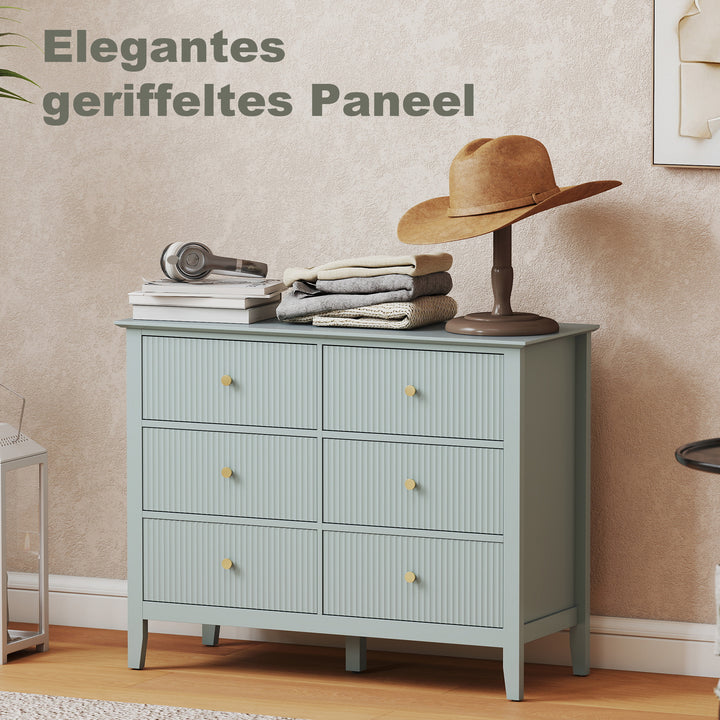 Fluted Dresser, 6 Drawer Chest of Drawers for Bedroom, Living Room, Hallway, Closet