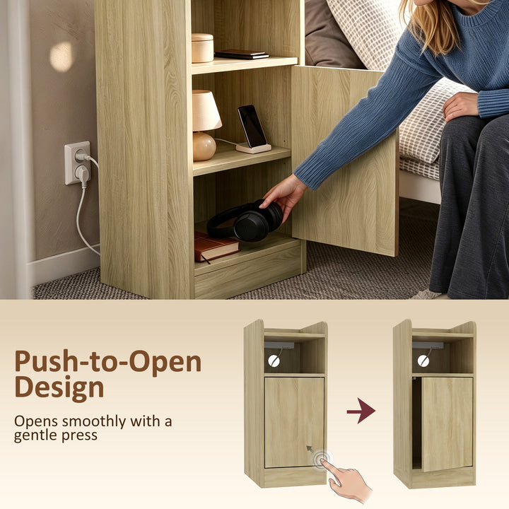 Slim Bedside Table Set of 2 with Charging Station, Narrow Bedside Cabi