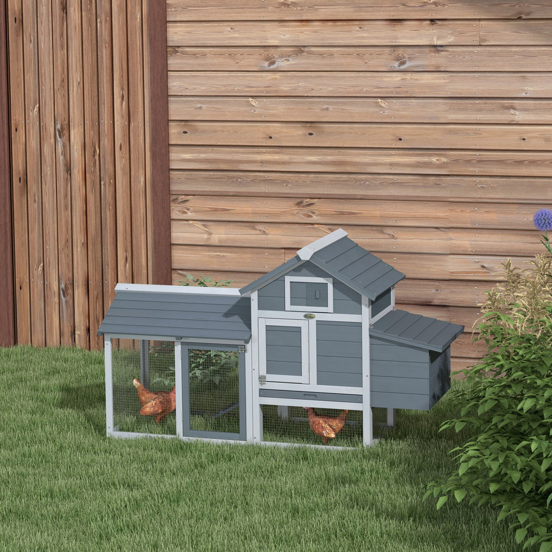 Small Chicken Coop with Run Hen House Poultry Coops Cages Nesting Box Grey 150.5 x 54 x 87cm