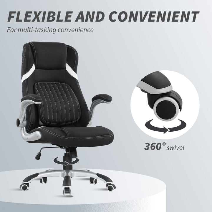 Linen-Look Office Chair, with Adjustable Height and Tension - Black