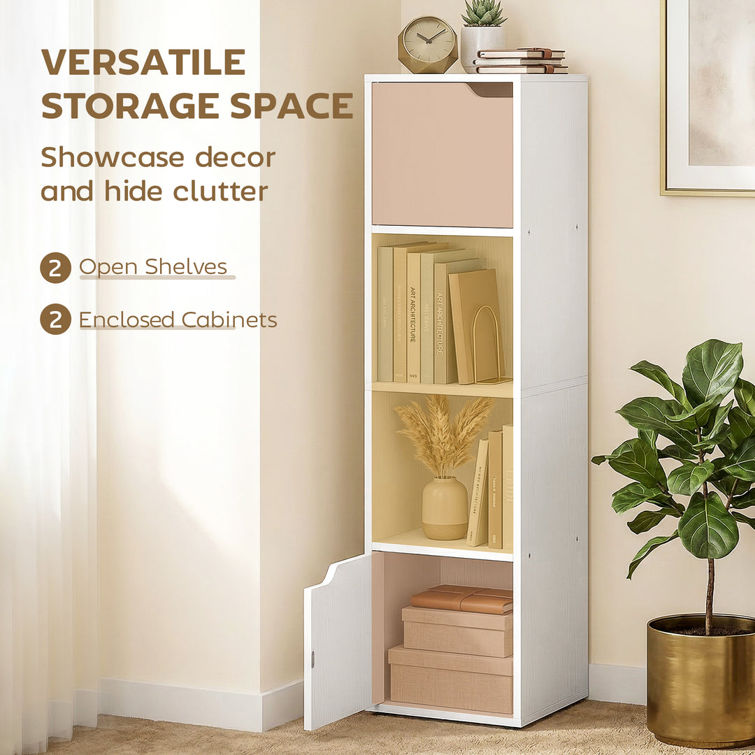 Narrow Bookcase, 4-Tier Bookshelf, Storage Cabinet with doors for Livi