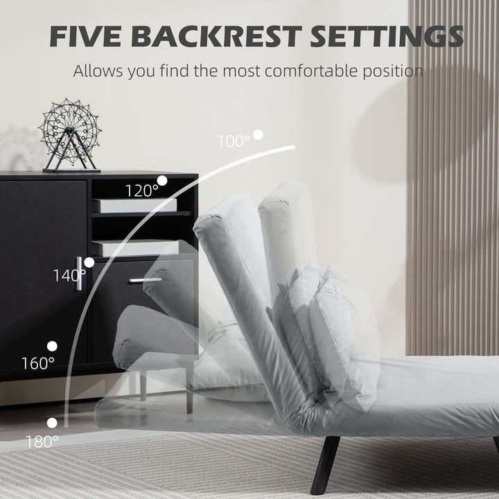 4-in-1 Velvet-Feel Double Sofa Bed, with Pillows - Light Grey