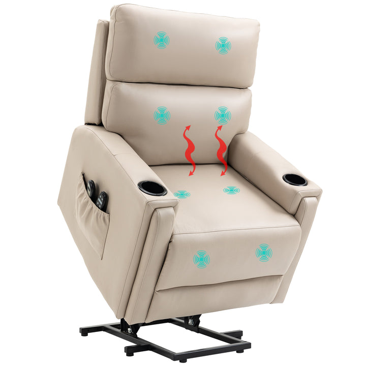 HOMCOM Lift Chair, Electric Riser and Recliner Chair with Vibration Massage, Heat, Cup Holders, Side Pockets, Beige