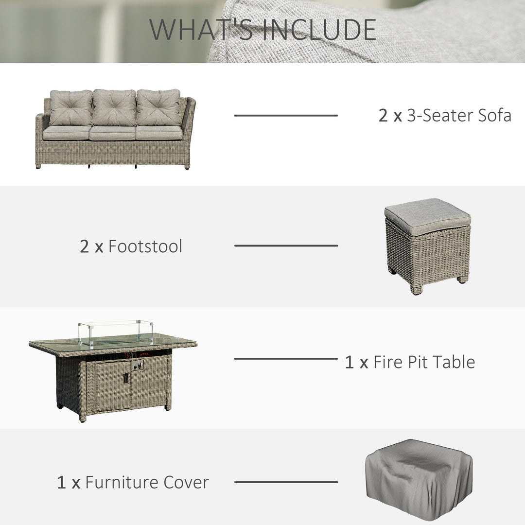 MCL 8-Seater Outdoor PE Rattan Sofa Set Conversation Set w/ Fire Pit Table, L-Shape Sofa, Footstool and Furniture Cover