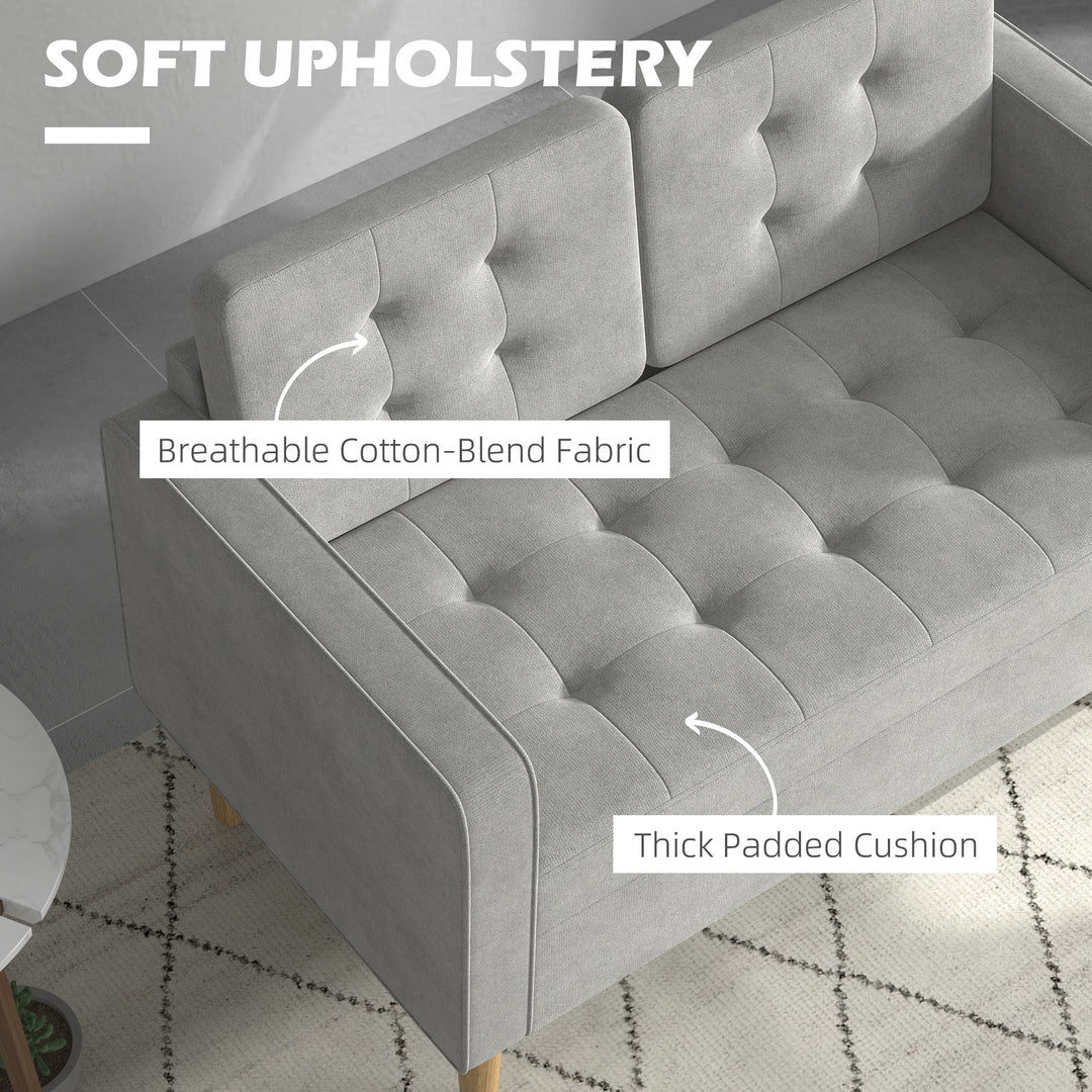 Modern 2 Seater Sofa with Hidden Storage, 117cm Tufted Cotton Couch with Wood Legs, Compact Loveseat for Living Room, Kitchen, Light Grey