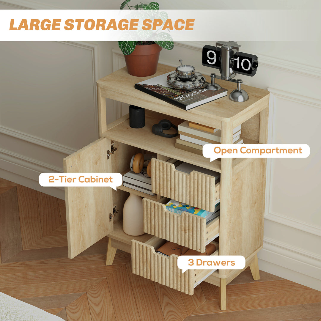 Small Sideboard with Drawers and Adjustable Shelf - Nature Wood Finish