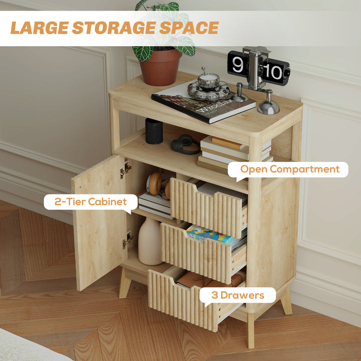 Small Sideboard with Drawers and Adjustable Shelf - Nature Wood Finish