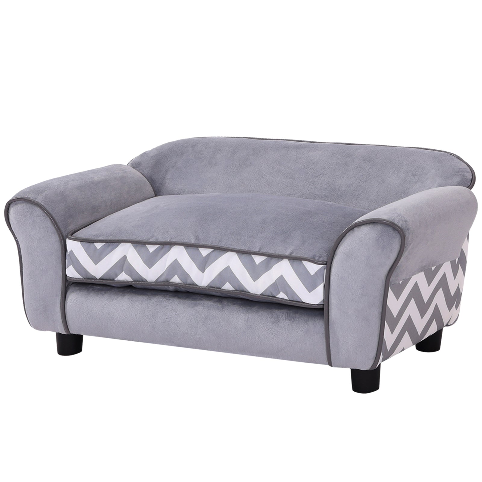 Dog Sofa Bed for XS-Sized Dogs, Cat Sofa with Soft Cushion, Pet Chair Lounge with Washable Cover, Removable Legs, Wooden Frame - Grey