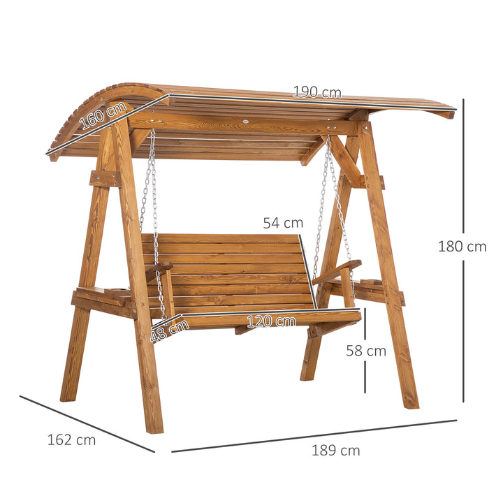 Outsunny 2 Seater Garden Swing Chair, Outdoor Canopy Swing Bench with Adjustable Shade and Solid Wood Frame