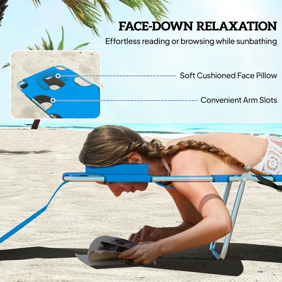 Foldable Sun Lounger with Reading Hole - Blue
