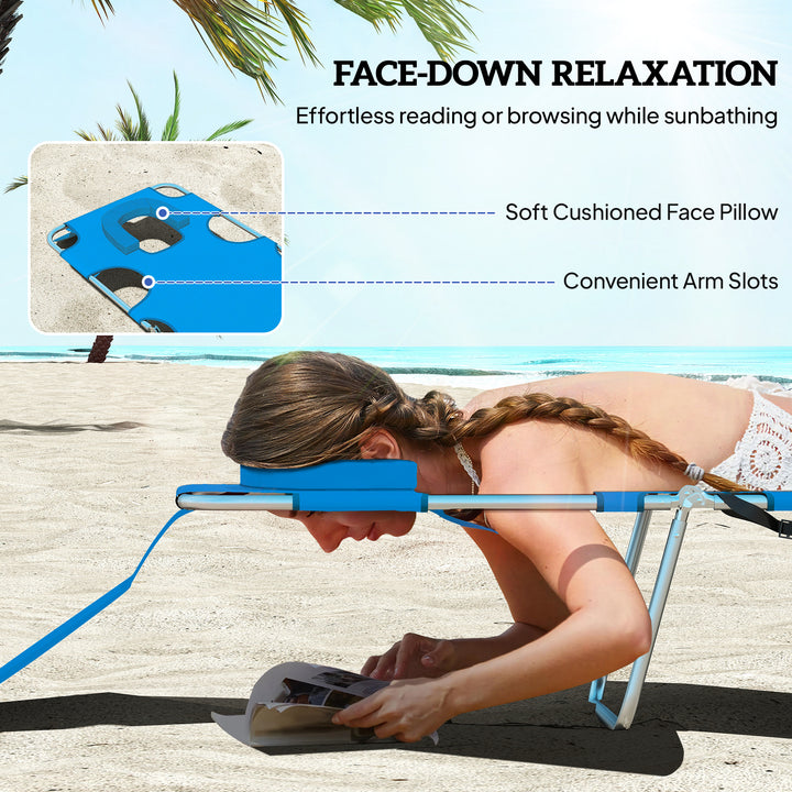 Foldable Sun Lounger with Reading Hole - Blue