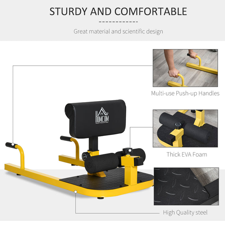 HOMCOM 3-in-1 Padded Push Up Sit Up Deep Sissy Squat Machine Home Gym Work Out Leg Fitness Equipment, Yellow