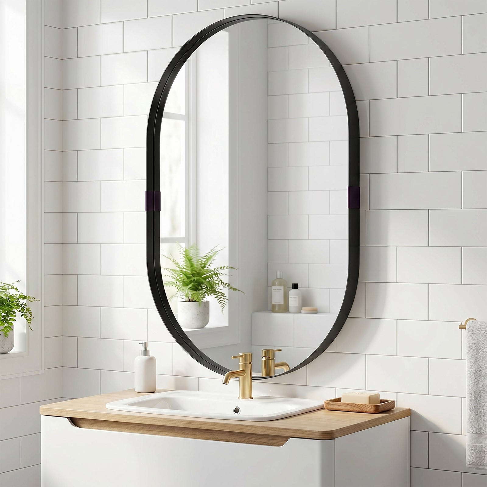Wall Mirror, Bathroom Mirror with Elevated Aluminium Alloy Frame, 60 x