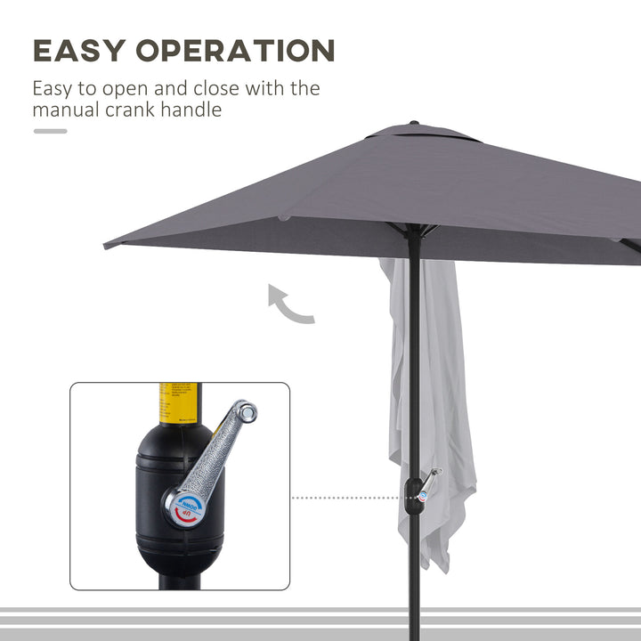 Balcony Half Parasol Semi Round Umbrella Patio Crank Handle (2.3 m, Grey)- NO BASE INCLUDED