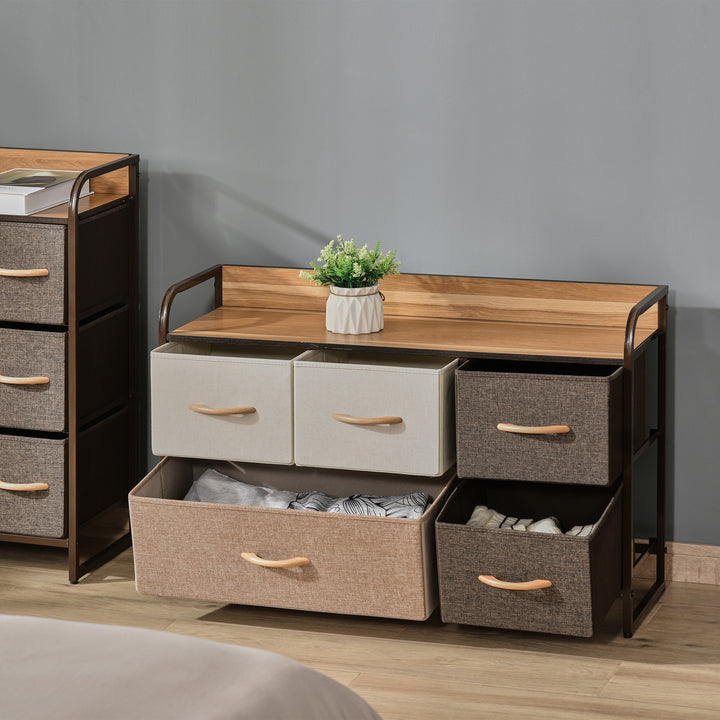 MCL 5-Drawer Dresser, Linen Fabric Chest of Drawers, Dresser Tower Unit for Bedroom Hallway Entryway, Storage Organizer with Steel Frame Wooden Top