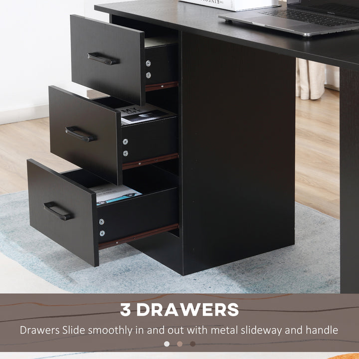 Computer Desk, Writing Table, PC Workstation with 3 Storage Shelves and Drawers, Black Handle, for Home Office, Black