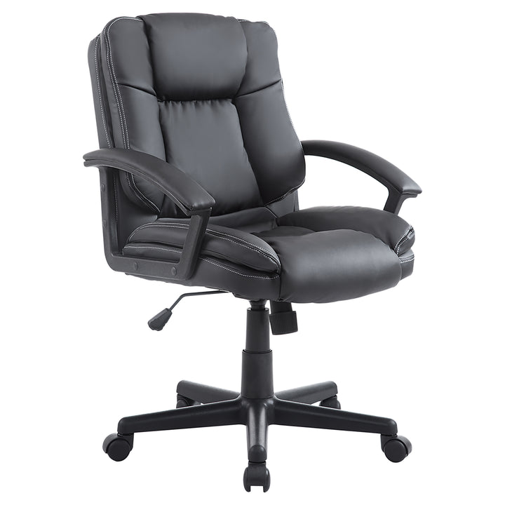 HOMCOM Swivel Executive Office Chair, Mid-Back Faux Leather Desk Chair with Double-Tier Padding, Arms, and Wheels, Black | Aosom UK