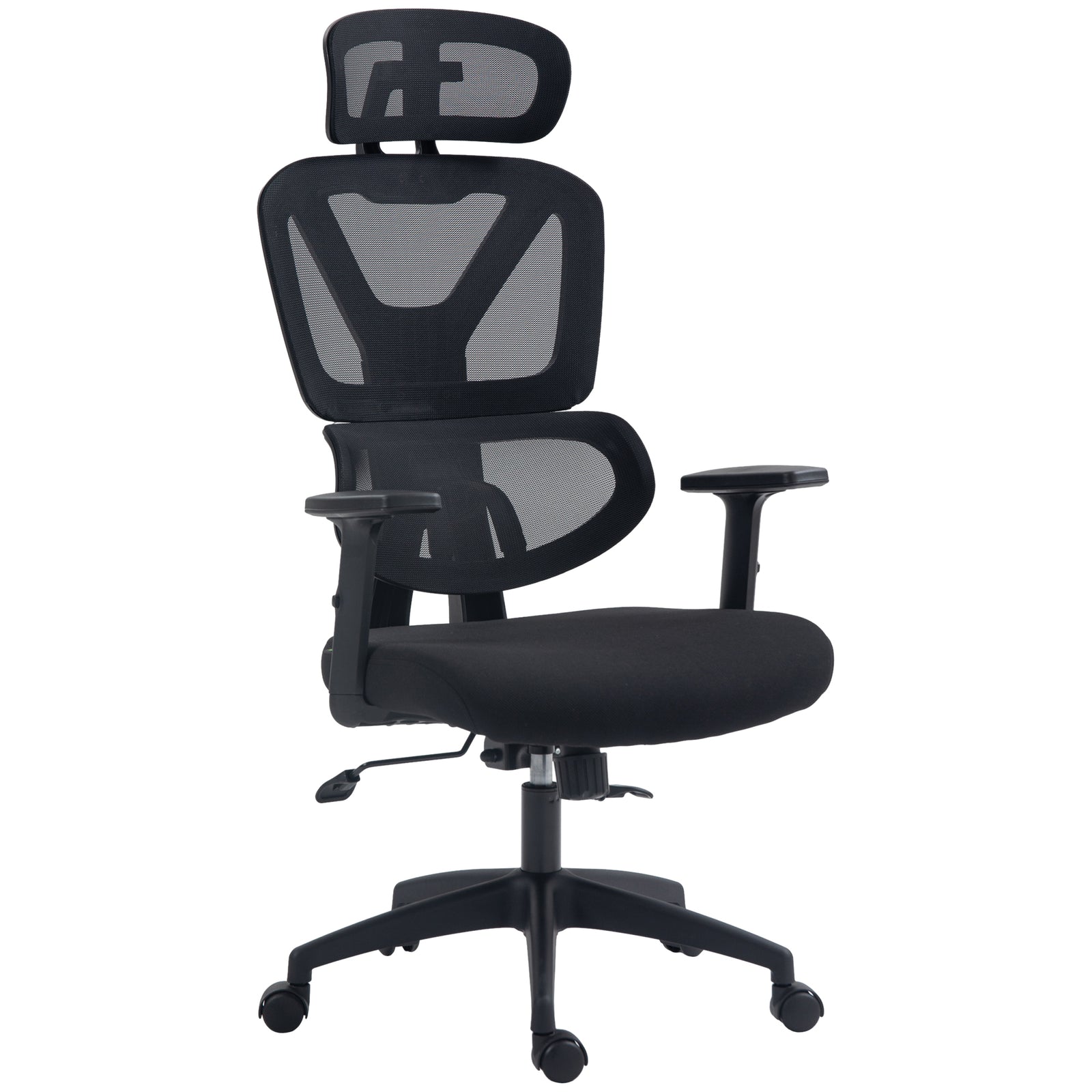 Mesh Office Chair, Height Adjustable Desk Chair with Lumbar Support, Swivel Wheels and Adjustable Headrest, Black