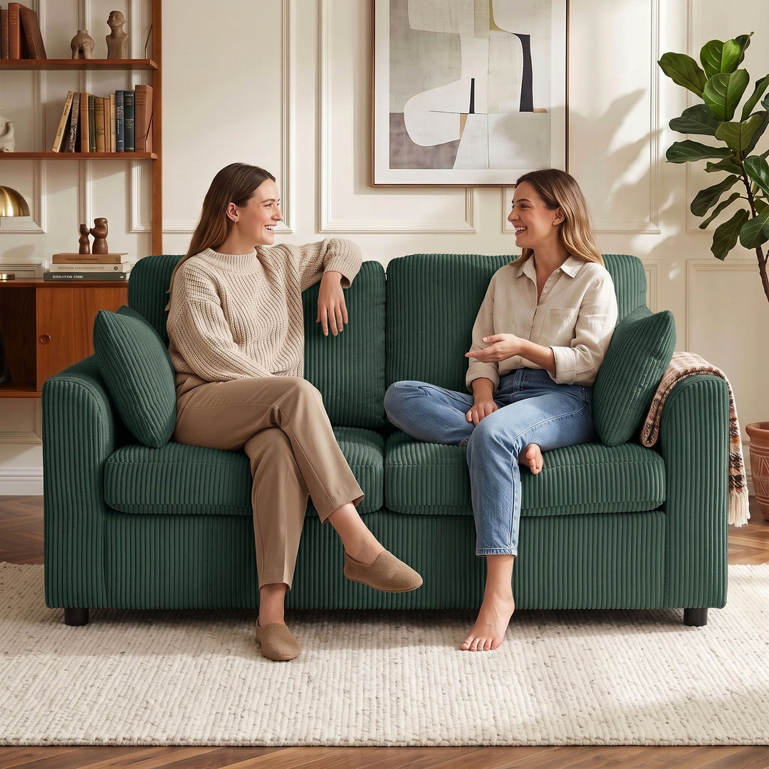 2 Seater Sofa, Corduroy Small Couch with Spring Cushion, Wide and Deep