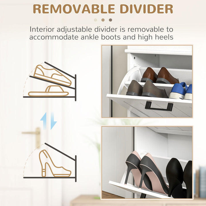 Two-Drawer Minimalistic Shoe Storage Cabinet, for 10 Shoes, White