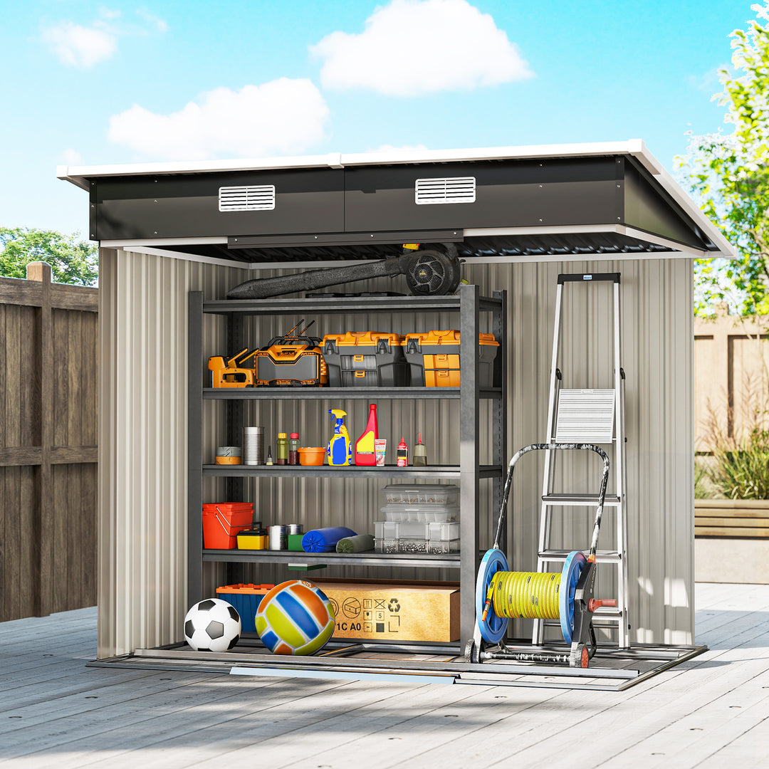 7 x 4ft Outdoor Storage Shed with Foundation Kit, Lean to Metal Garden