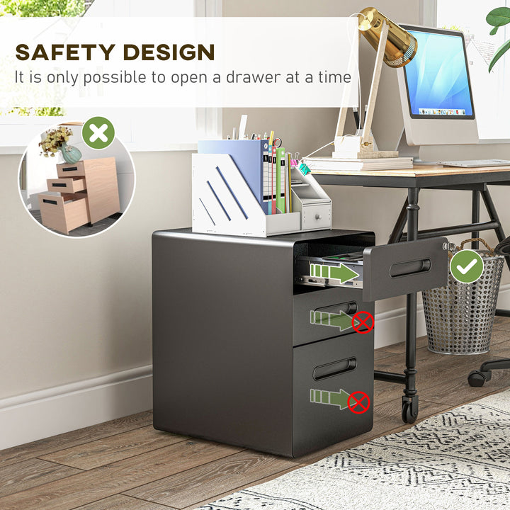 MCL Lockable File Cabinet with 3 Drawers, Vertical Office Drawer for A4, Letter, Legal Size, Anti-tilt Design, Pre-Assembled Body, Black