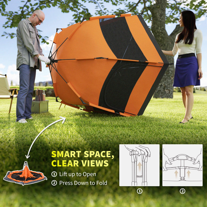 Six Man Hexagon Camping Tent with Hang Hook and Carry Bag - Orange and Blue