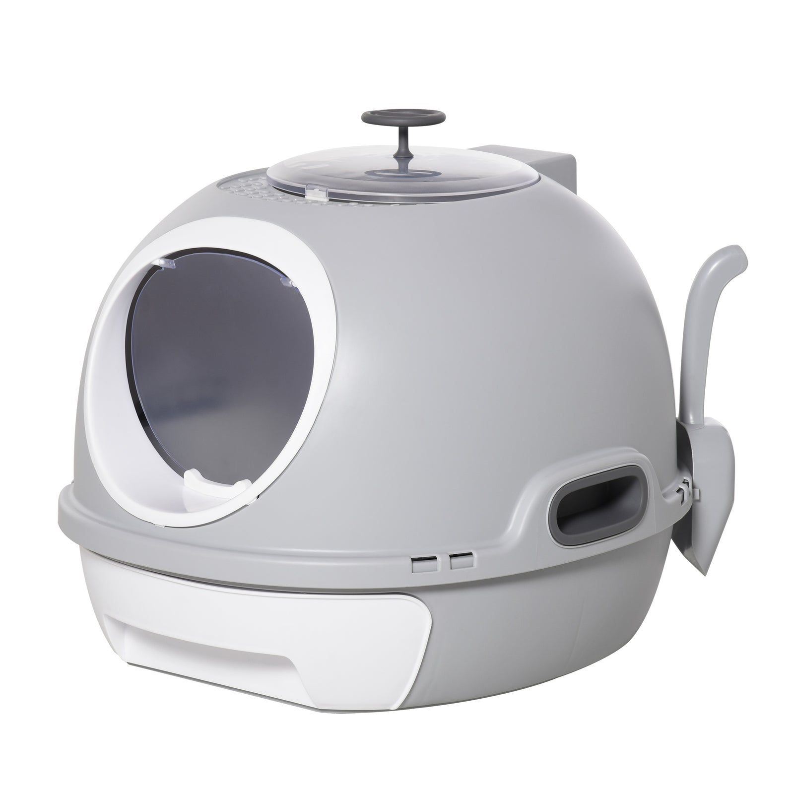 Cat Litter Box Toilet with Litter Scoop Enclosed Drawer, Front Entry Top Exit, Easy To Clean Grey