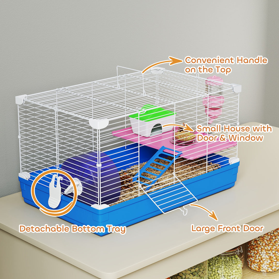 Hamster Cage, Small Gerbil Cage 2 Tiers Portable w/ Handle, Exercise W