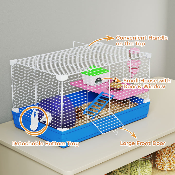 Hamster Cage, Small Gerbil Cage 2 Tiers Portable w/ Handle, Exercise W