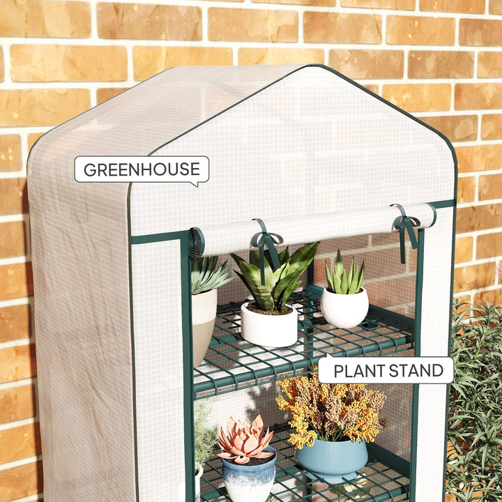 4 Tier Mini Portable Greenhouse Compact Plant Grow Shed Metal Frame PE