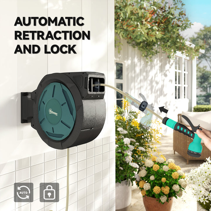 Retractable Hose Reel Wall Mounted, 20+2m Garden Hose Pipe Reel with L
