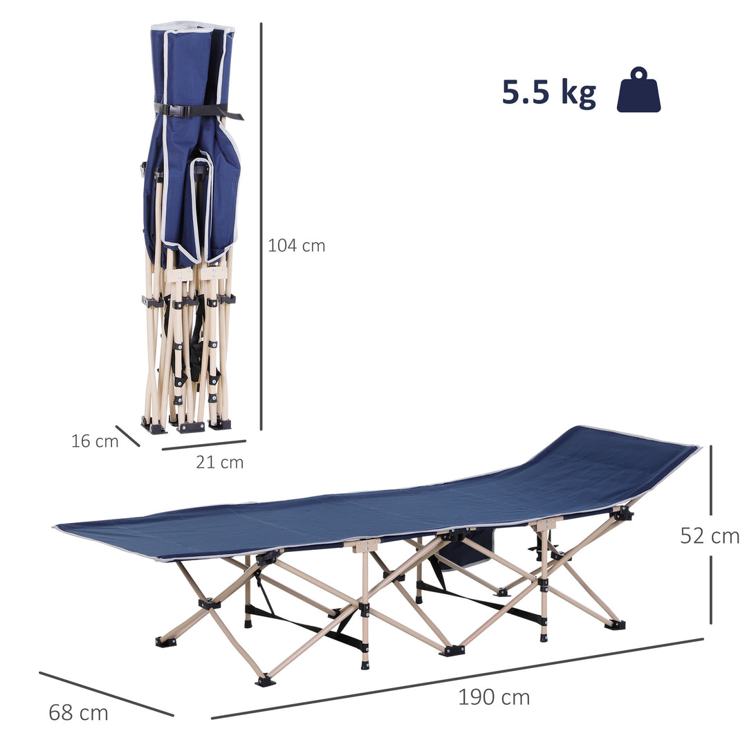 MCL Single Person Camping Bed Folding Cot Outdoor Patio Portable Military Sleeping Bed Travel Guest Leisure Fishing with Side Pocket and Carry Bag - Blue