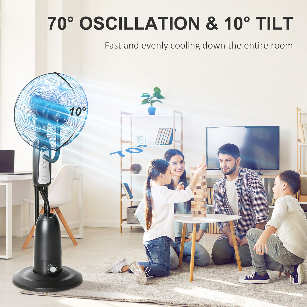 18" Pedestal Fan with Water Mist Spray, Humidifying Misting Fan, Standing Fan with 3 Speeds, 2.8L Water Tank, Timer and Remote, Black