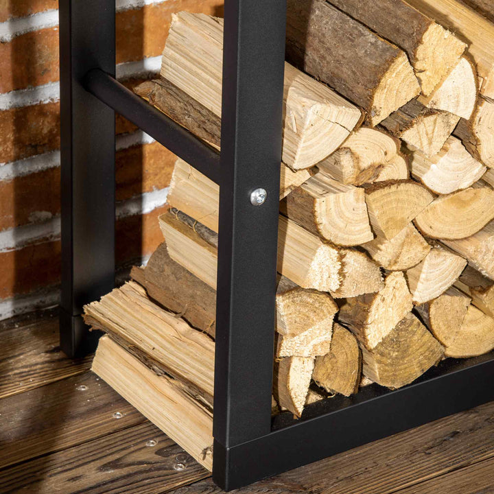Metal Firewood Log Holder Tall Firewood Rack Indoor Outdoor Fireplace Wood Storage Shelf with Side Rails, Rust-Resistant, Black, 60W x 25D x 100H cm