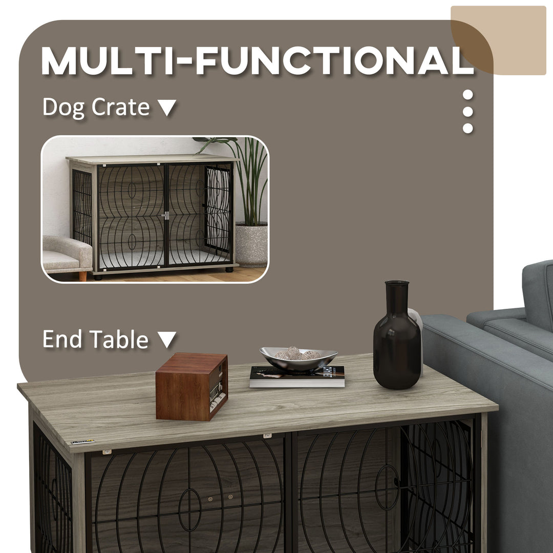 Dog Crate Furniture End Table w/ Plush Washable Cushion, Lockable Door, for Large Dogs