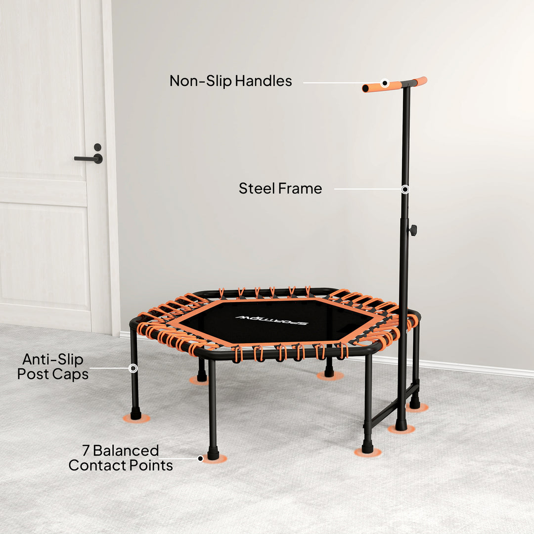 SPORTNOW 45" Rebounder Trampoline for Adults, Quiet Bungee Rebounder with LED Lights and Adjustable Handle, Orange
