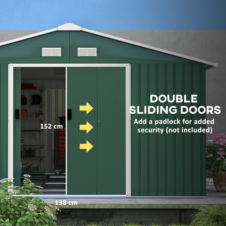 12.5 x 11.1ft Steel Sliding Door Storage Shed - Green