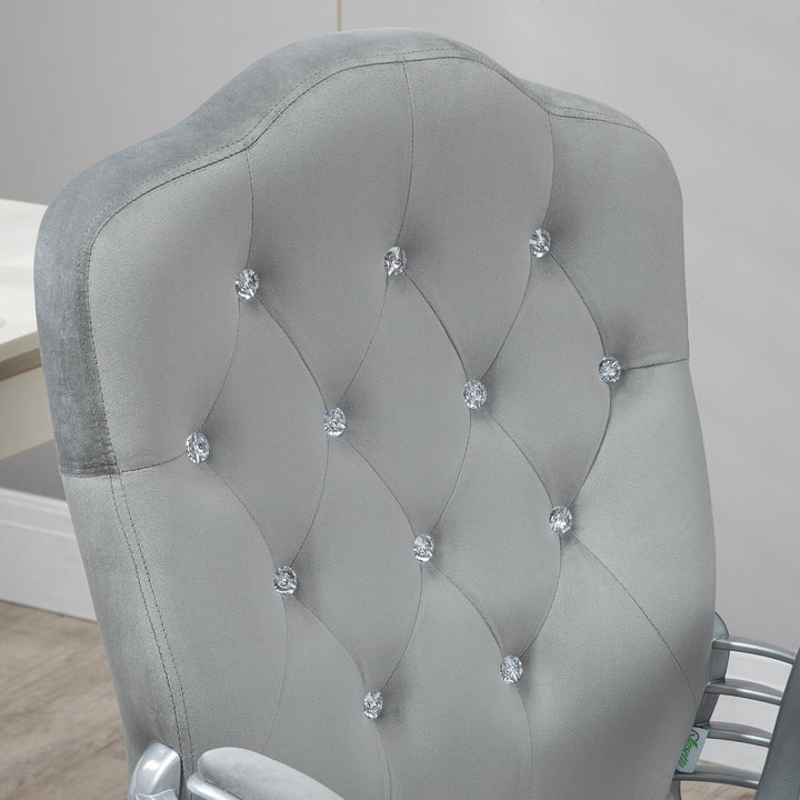 Velvet-Feel Work Chair, with Diamante Back - Grey