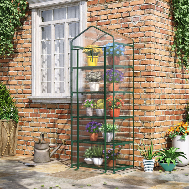 Outsunny 5 Tier Portable Greenhouse, Outdoor Flower Stand with PVC Cover, Metal Frame, Transparent, 69 x 49 x 193 cm