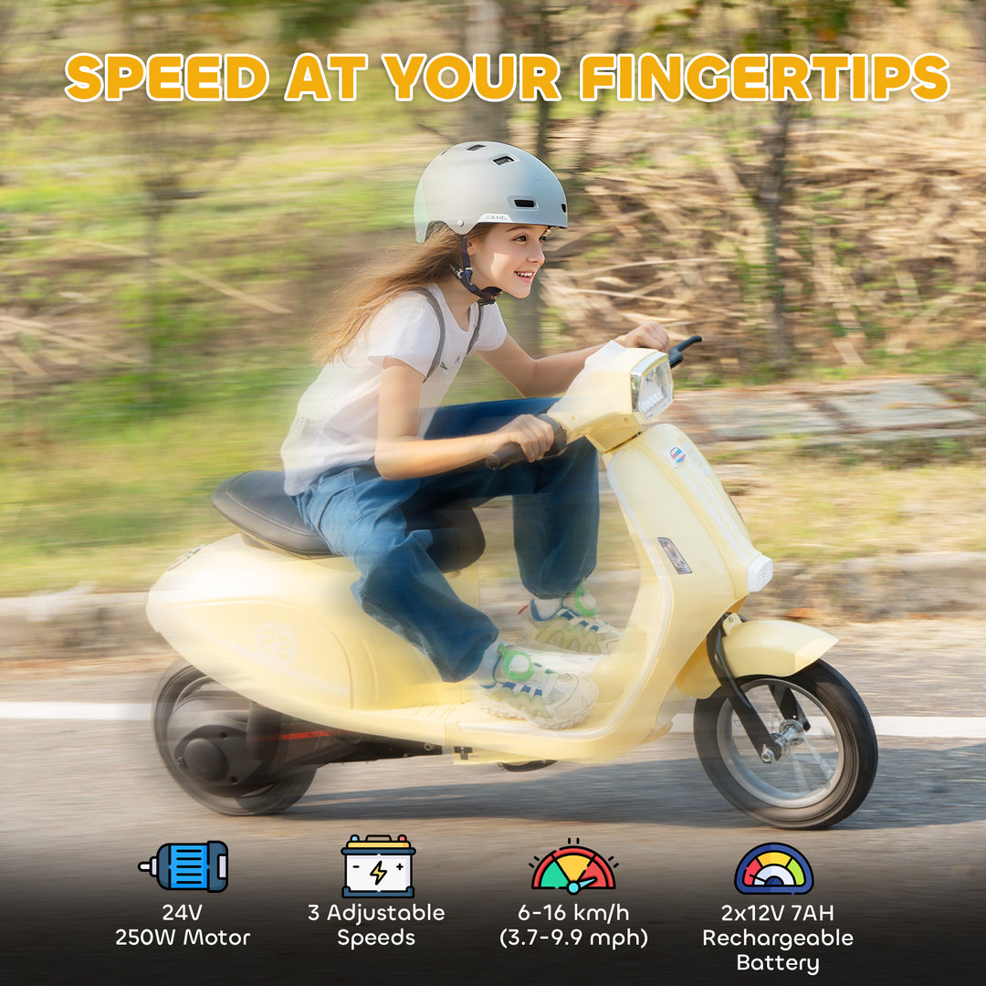 MCL 24V Kids Electric Motorbike, Ride on Motorcycle with Manual Throttle, Brakes and LED Lights for Ages 8-12 Years, Beige