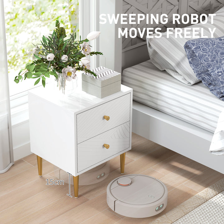 Elegant Two-Drawer Bedside Table - White/Gold-Tone