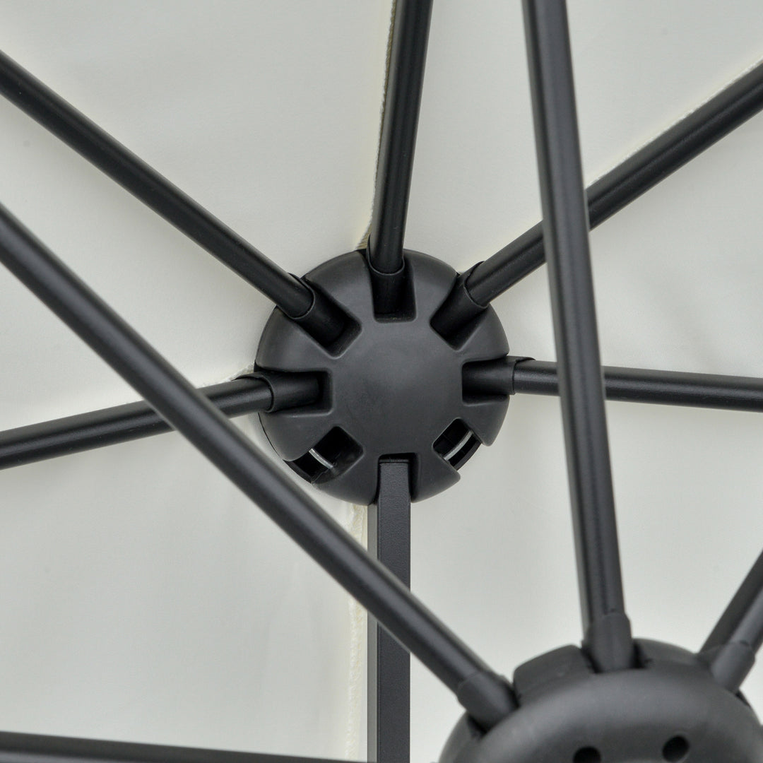 MCL 2m Half Parasol Market Umbrella Garden Balcony Parasol with Crank Handle, Base, Double-Sided Canopy, Cream White