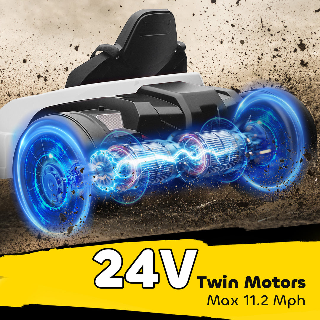 24V Electric Go Kart, Drift Kart with Adjustable Seat, Slow Start, 5-Point Harness, Music, Horn, for 6-12 Years